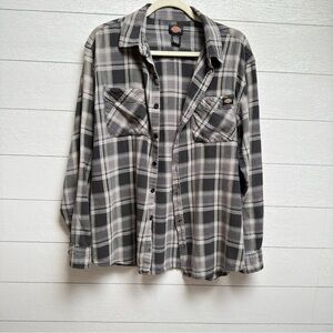 Dickies | Men's Grey & Black Cotton Plaid Button Up Shirt | Size L